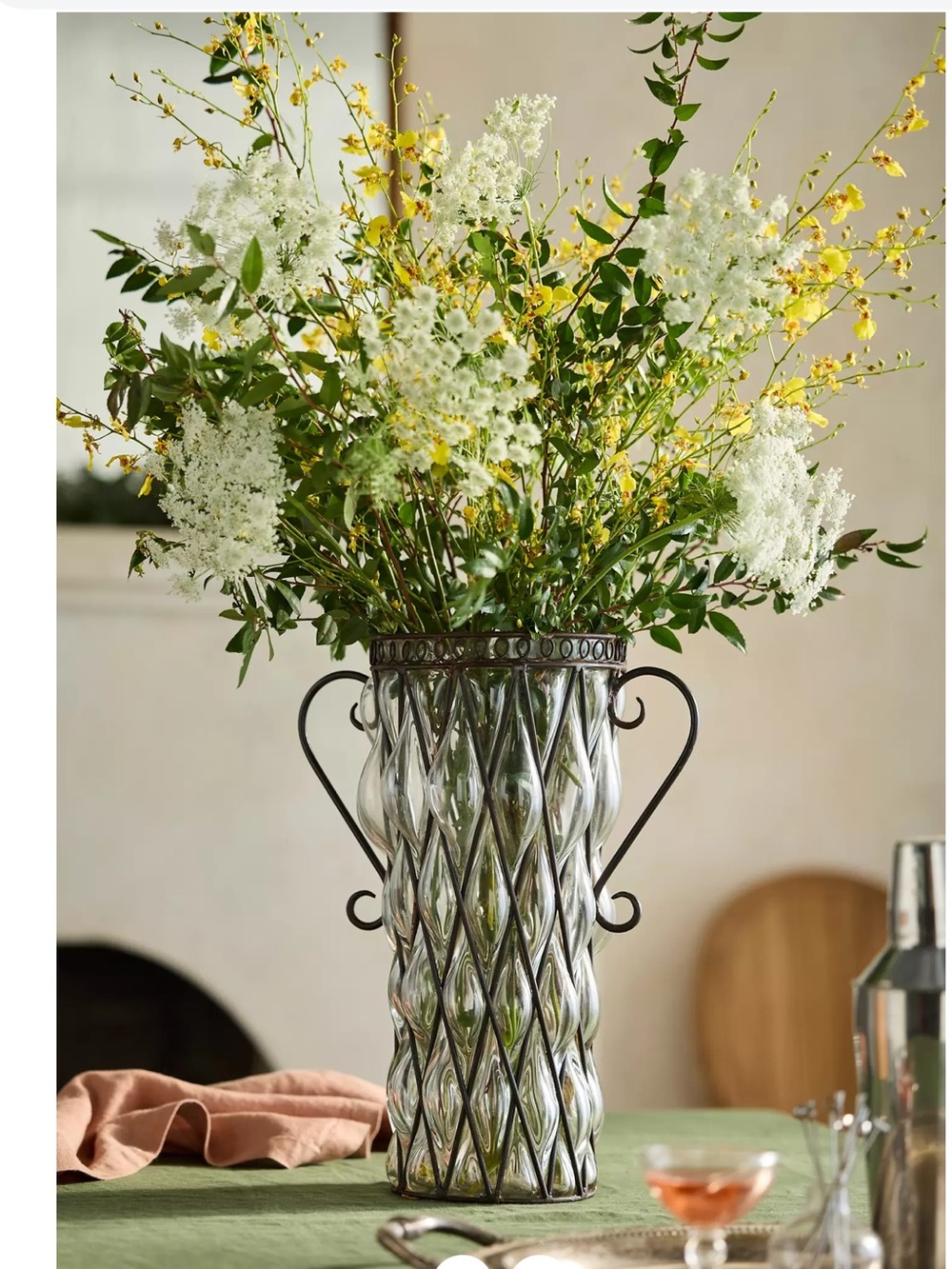 Anthropologie Terrain double handle Iron & glass vase NEW ( MSRP $160)